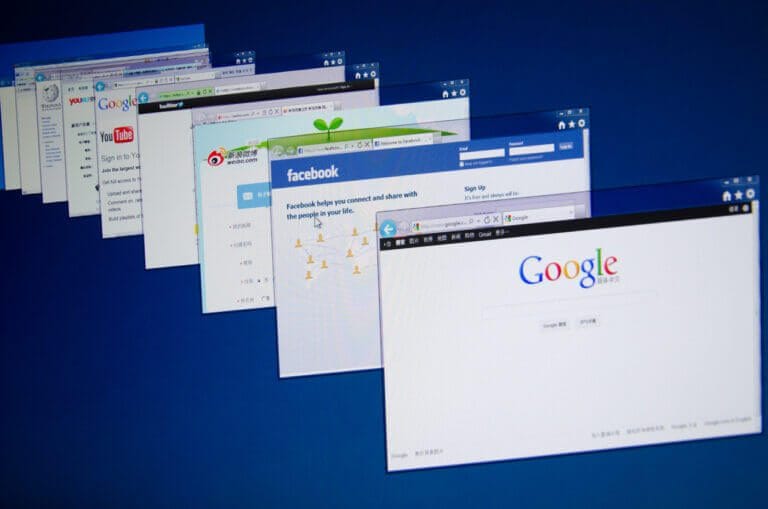 Images of open browsers from YouTube, Facebook and Google.