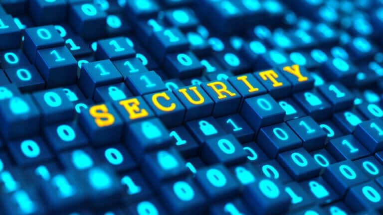 The words security spelled out in a series of code.