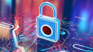 Graphic of a closed lock on a computer display.