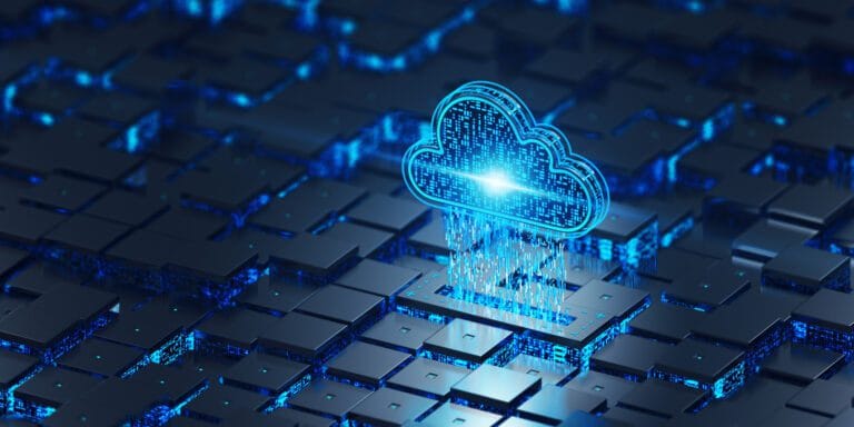 Cloud computing graphic on circuit board background.