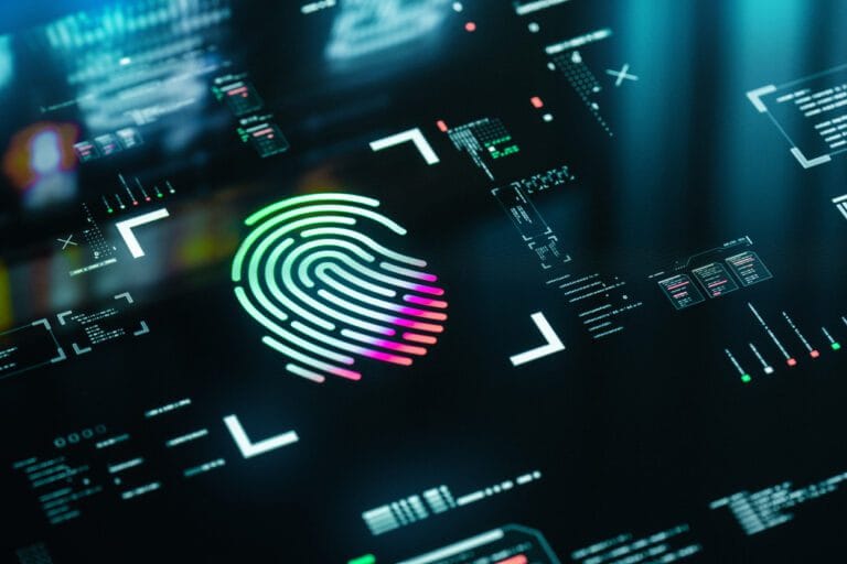 Fingerprint authentication symbol on a computer screen.