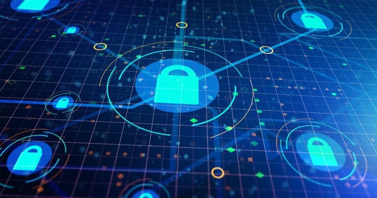 Lock icons connected on virtual grid.