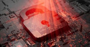 Virtual cyber lock respresentation on circuit board.