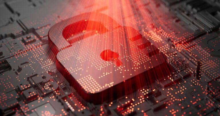 Virtual cyber lock respresentation on circuit board.