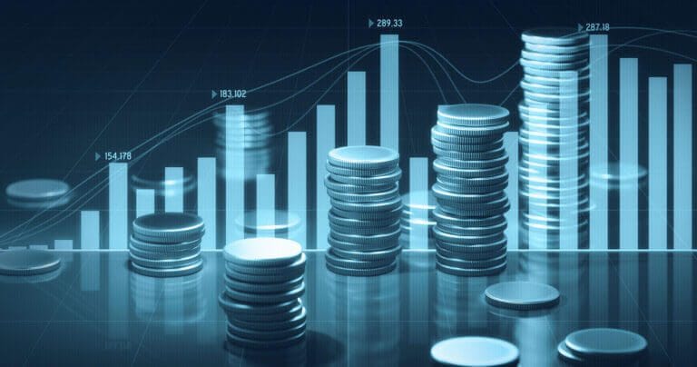 Virtual stacks of coins with graph displays.