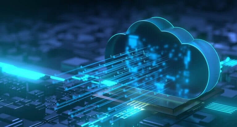 Printed circuit board with virtual cloud representation.