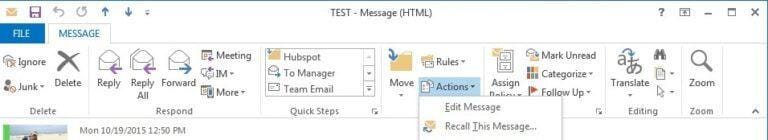 Actions Recall email screenshot.