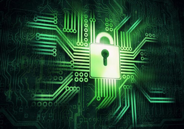Digital lock on a green circuit board.