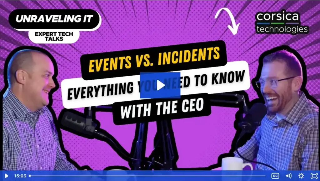 Cybersecurity event vs. incident podcast- Corsica Technologies