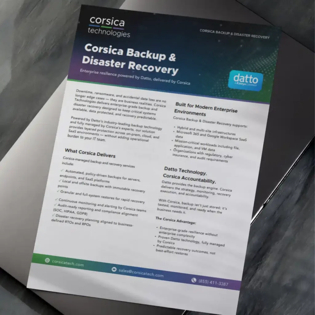 Datto backup and disaster recovery brochure cover